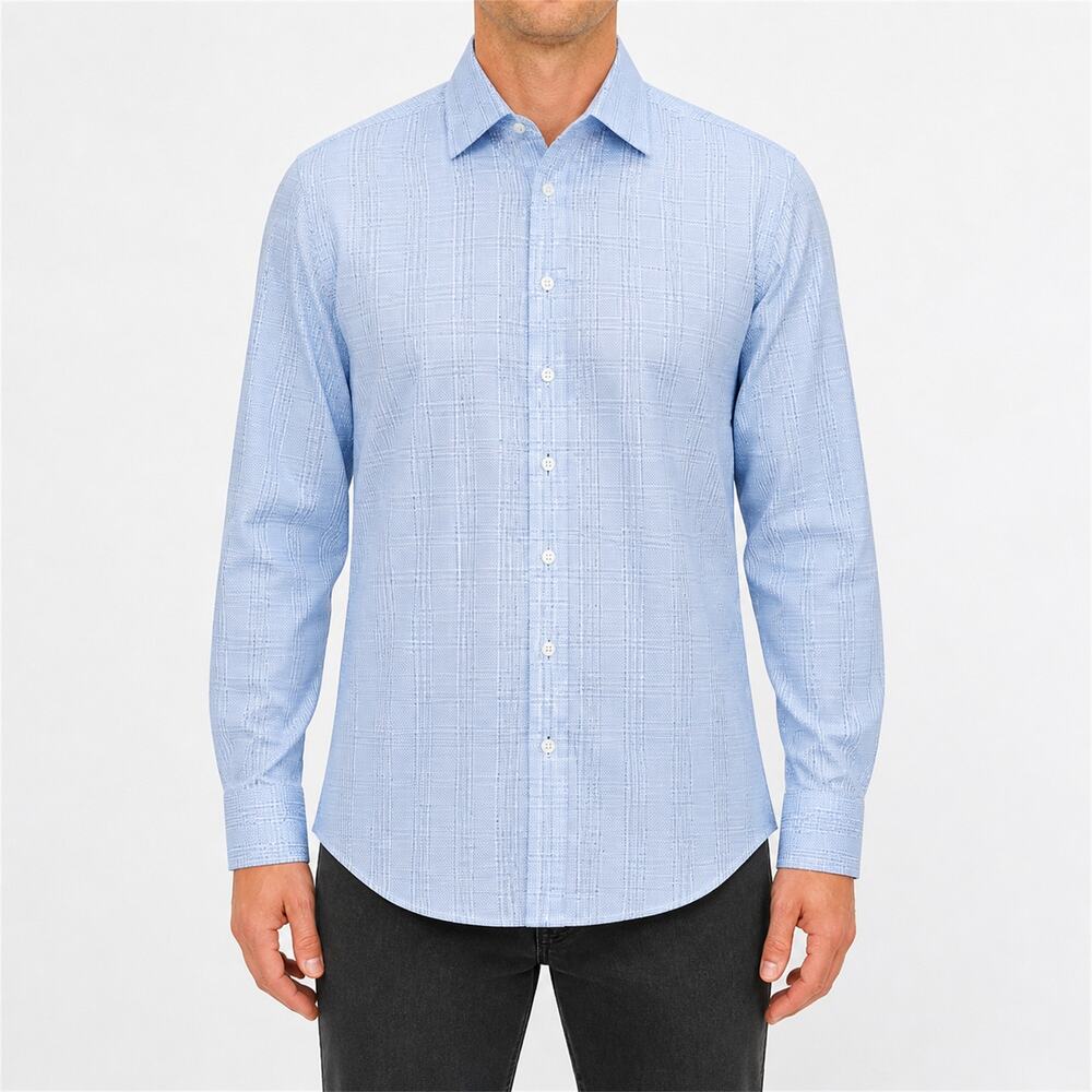 Charles Tyrwhitt Dress Shirt Mens 16.5-34/42 Blue White Houndstooth Formal